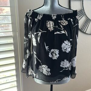White House Black Market Silk/Rayon burnout off the shoulder blouse